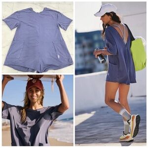 NWT Free People Hot Shot Tee Romper in Blue Indigo Size Small